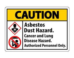 Caution Safety Label,Asbestos Dust Hazard, Cancer And Lung Disease Hazard Authorized Personnel Only vector