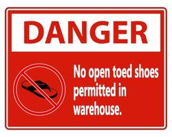 Danger No Open Toed Shoes Sign on white background vector