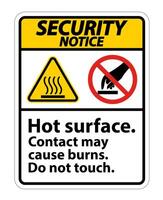 Seurity Notice Hot Surface Do Not Touch Symbol Sign Isolate on White Background,Vector Illustration vector