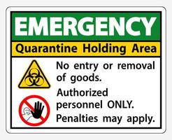 Emergency Quarantine Holding Area Sign Isolated On White Background,Vector Illustration EPS.10 vector