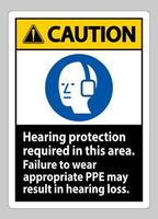 Caution Sign Hearing Protection Required In This Area, Failure To Wear Appropriate PPE May Result In Hearing Loss vector