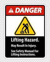 Lifting Hazard,May Result In Injury, See Safety Manual For Lifting Instructions Symbol Sign Isolate on transparent Background,Vector Illustration vector