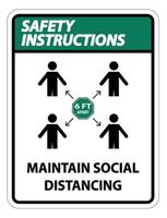 Safety Instructions Maintain social distancing, stay 6ft apart sign,coronavirus COVID-19 Sign Isolate On White Background,Vector Illustration EPS.10