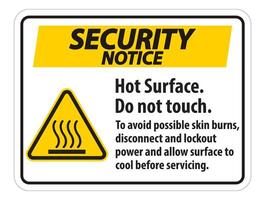 Hot Surface, Do Not Touch, To Avoid Possible Skin Burns, Disconnect And Lockout Power And Allow Surface To Cool Before Servicing Symbol Sign Isolate On White Background,Vector Illustration vector