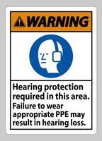 Warning Sign Hearing Protection Required In This Area, Failure To Wear Appropriate PPE May Result In Hearing Loss vector