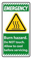 Emergency Burn hazard safety,Do not touch label Sign on white background vector