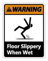 Warning Slippery When Wet Sign on white background vector