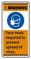 Warning Face mask required to prevent spread of virus sign on white background vector