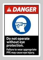 Danger Sign Do Not Operate Without Eye Protection, Failure To Wear Appropriate PPE May Cause Eye Injury vector