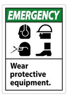 Emergency Sign Wear Protective Equipment,With PPE Symbols on White Background,Vector Illustration vector