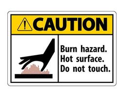 Precaución peligro de quemaduras, superficie caliente, no toque el símbolo de signo aislado sobre fondo blanco, ilustración vectorial vector