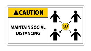 Caution Maintain social distancing, stay 6ft apart sign,coronavirus COVID-19 Sign Isolate On White Background,Vector Illustration EPS.10 vector