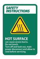 Safety Instructions Hot surface sign on white background vector