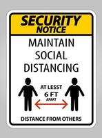 Security Notice Maintain Social Distancing At Least 6 Ft Sign On White Background,Vector Illustration EPS.10 vector