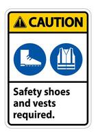 Caution Sign Safety Shoes And Vest Required With PPE Symbols on white background vector