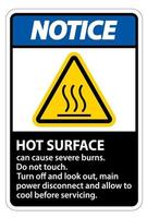 Notice Hot surface sign on white background vector