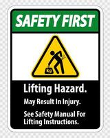 Lifting Hazard,May Result In Injury, See Safety Manual For Lifting Instructions Symbol Sign Isolate on transparent Background,Vector Illustration vector