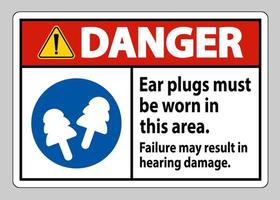 señal de peligro, se deben usar tapones para los oídos en esta área, la falla puede resultar en daños auditivos vector
