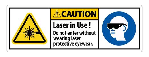 precaución advertencia ppe etiqueta de seguridad, láser en uso no ingrese sin usar gafas protectoras para láser vector