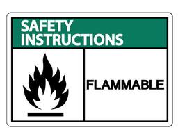 Safety instructions Flammable Symbol Sign on white background vector