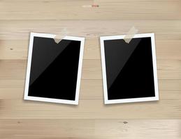 Blank photo frame or picture frame on wood background. Vector. vector