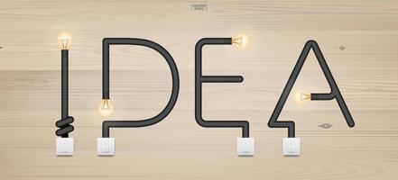 IDEA - Abstract alphabet of light bulb and light switch on wood texture background. Vector. vector