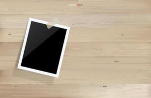 Blank photo frame or picture frame on wood background. Vector. vector