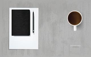 Office object background of notebook and coffee in working space area. Vector. vector