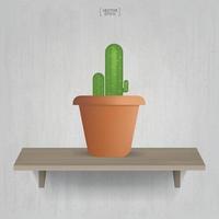 Cactus - Beautiful decoration plant in flower pot on wooden shelf background. Idea for interior design and decoration. Vector. vector