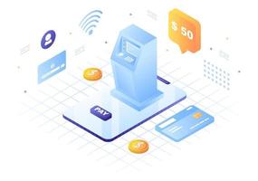 Online E-Banking App, Wallet or Bank Credit Card Vector Illustration with Technology, Data Protection, and Payment Security for Digital Payments Through Smartphones