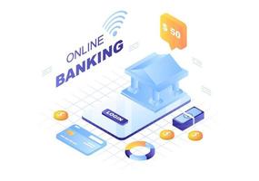 Online E-Banking App, Wallet or Bank Credit Card Vector Illustration with Technology, Data Protection, and Payment Security for Digital Payments Through Smartphones