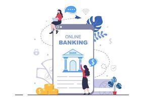 Online E-Banking App, Wallet or Bank Credit Card Vector Illustration with Technology, Data Protection, and Payment Security for Digital Payments Through Smartphones