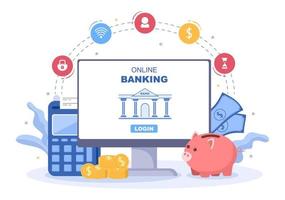 Online E-Banking App, Wallet or Bank Credit Card Vector Illustration with Technology, Data Protection, and Payment Security for Digital Payments Through Smartphones