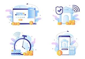 Online E-Banking App, Wallet or Bank Credit Card Vector Illustration with Technology, Data Protection, and Payment Security for Digital Payments Through Smartphones