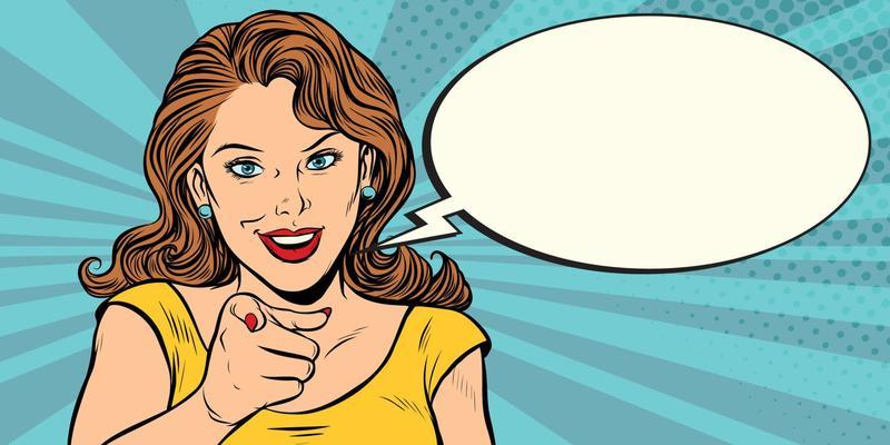 Gesture woman pointing finger at you