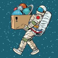 Space exploration concept. astronaut takes the planet in a box vector