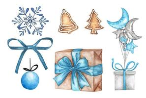 Set of Christmas decorations. Watercolor illustration. vector