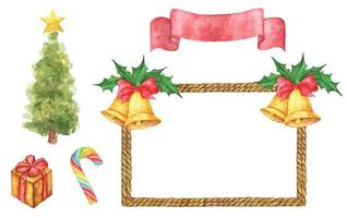 Set of Christmas decorations. Watercolor illustration. vector