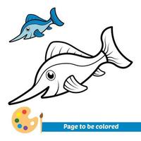 Coloring book for kids, swordfish vector