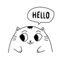 Ilustración de un lindo gatito. vector. contorno lindo gato. estilo kawaii plano. héroe del cómic. mascota de la empresa, dibujo de una camiseta y una tarjeta de felicitación.