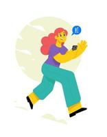 Illustration of a business blogger. A young girl takes a selfie for her channel. Vector. The influencer expresses his opinion and communicates with subscribers. Flat style. Chatting on the messenger. vector