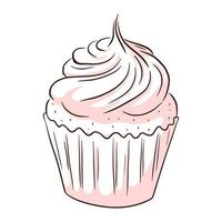 imagen dulce de la magdalena. pastelería sabrosa. Ilustración de muffin para decoración de pegatinas, invitación, cosecha, logotipo, receta, menú y tarjetas de felicitación vector