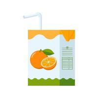 Orange Juice Carton Box with Drinking Straw. Flat Style. Citrus drink icon for logo, menu, emblem, template, stickers, prints, food package design vector