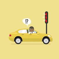 African businessman confusing with red traffic light. vector