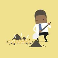 African businessman digging a ground to find treasure coin. vector