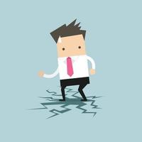 Businessman standing on cracking floor. vector