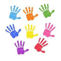 Set of colorful hand prints isolated on white background. vector