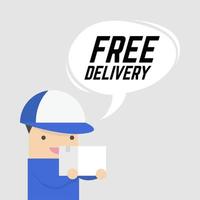 Free delivery Service. Express delivery courier service. Man courier with box in his hands. vector