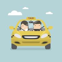 Taxi car and taxi driver with passenger. vector