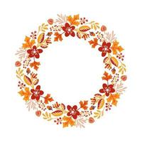 Vector Autumn round frame. Wreath of fall leaves. Background with hand drawn autumn leaves with place for your text. doodle scandinavian design elements illustration